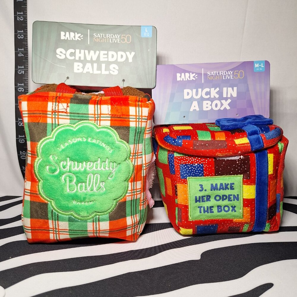 NWT Bark Sat Night Live 50 Schweddy Balls Dog Toy L & Duck in a Box Dog Toy M-L - Picture 9 of 16